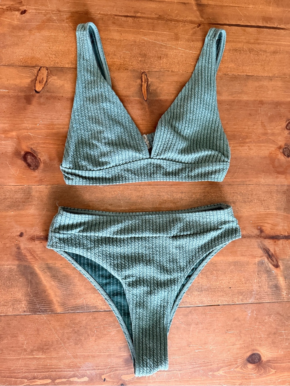 SHEIN Olive Ribbed Two-Piece Swim Set